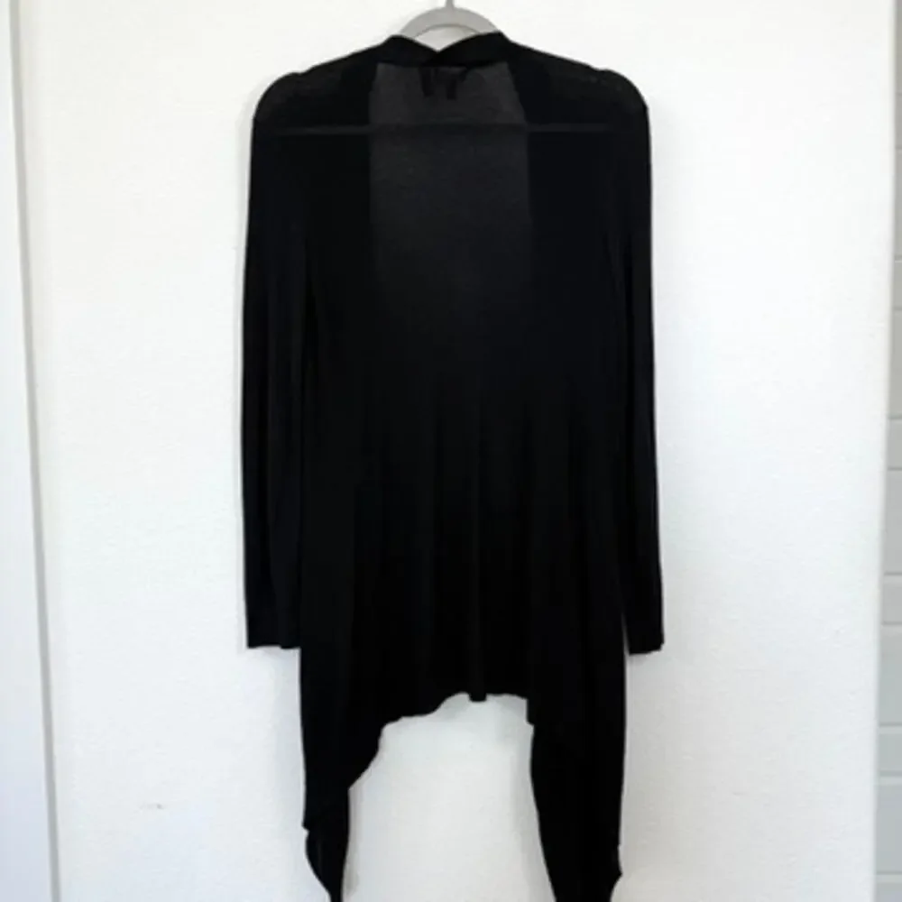 Theory Silk Blend Open Front Drape Cardigan Black Long Sleeve Asymmetrical Hem P